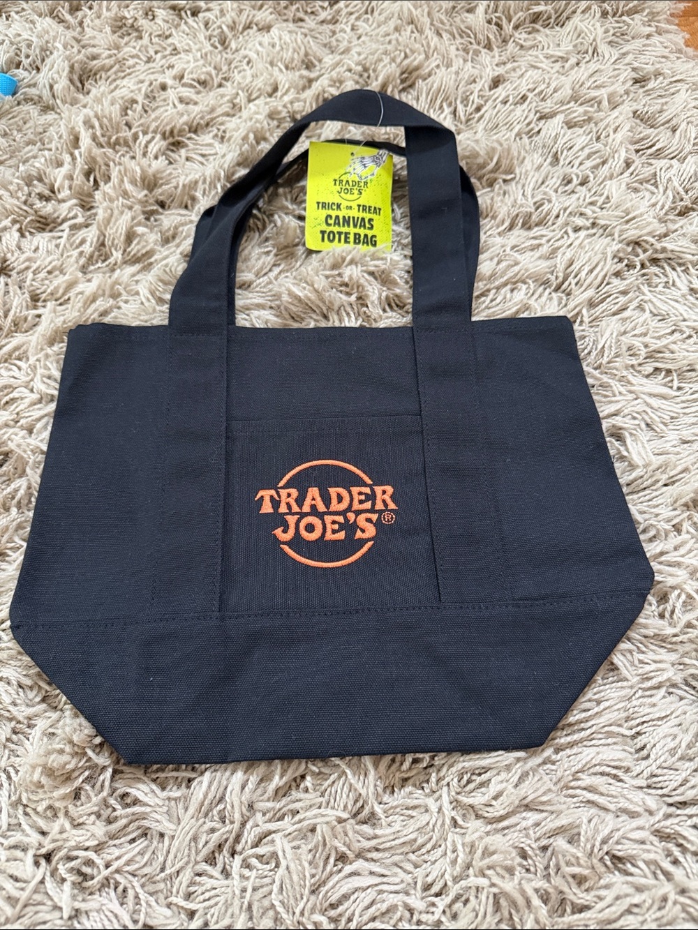 Trader Joe's Mini Black Canvas Tote with Orange Logo